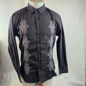 B52 Mens Shirt Large Black Embroidered Button Up Western Dress Casual Y2k 1590